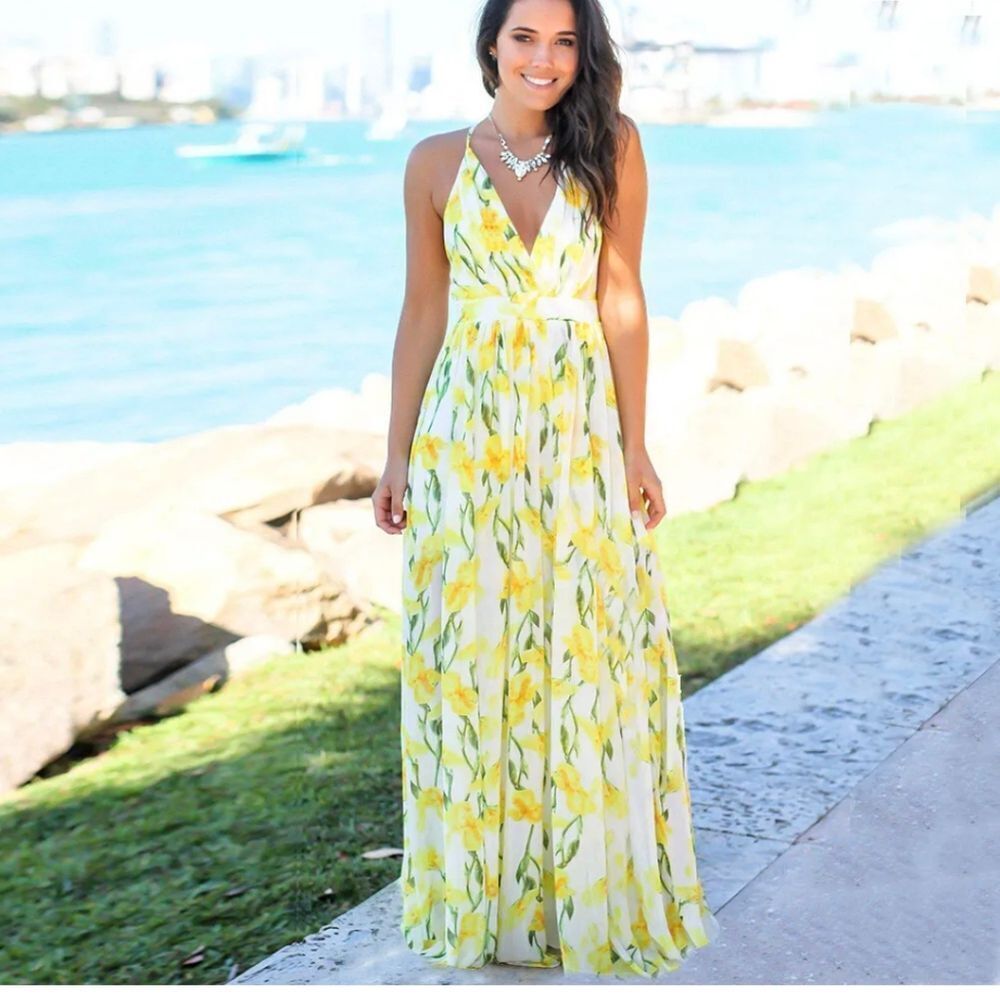 Women Ladies Boho Floral Maxi Dress Cocktail Party Evening Summer Beach Sundress